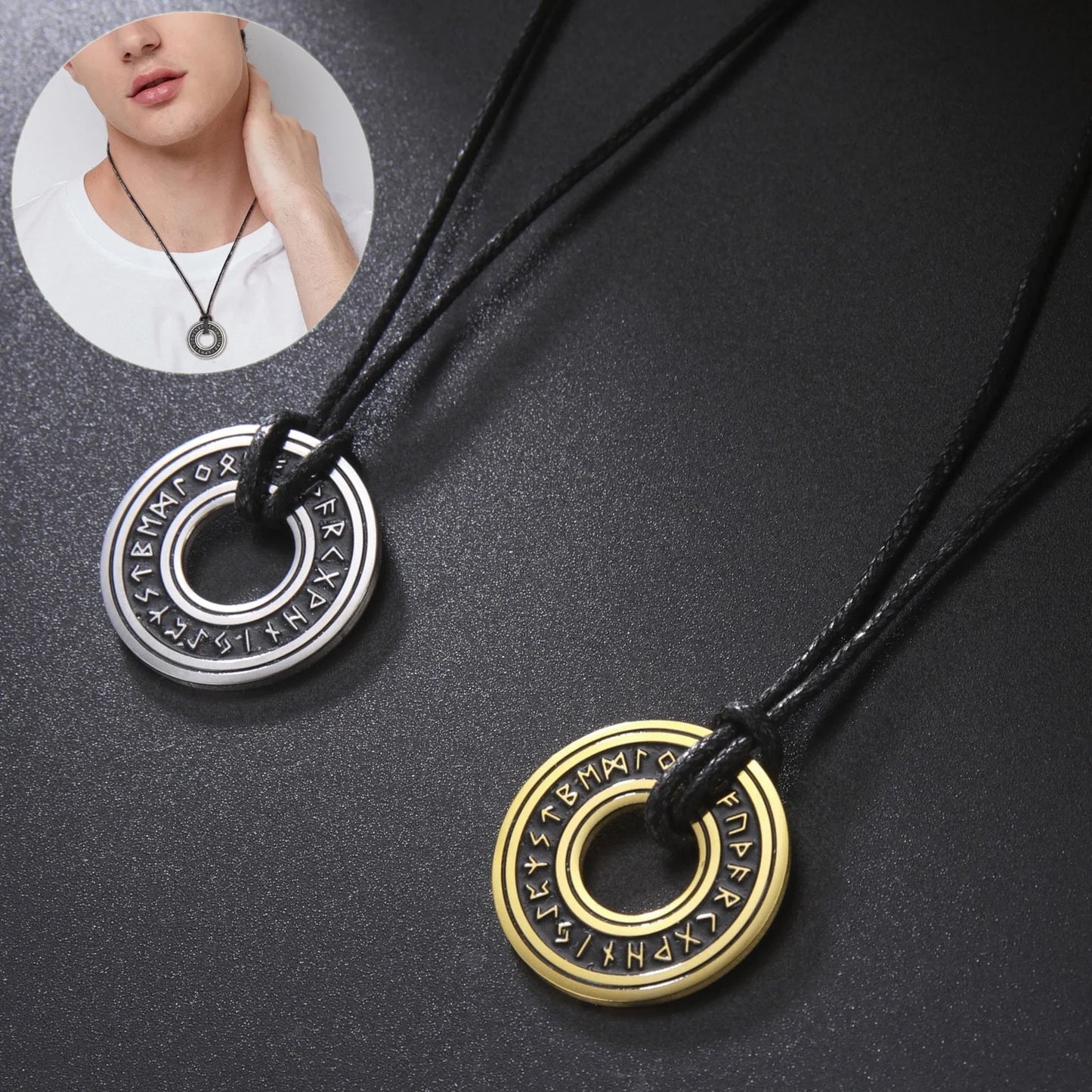 Vintage Nordic rune necklaces with Elder Futhark pendant in stainless steel and gold finishes