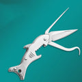 304 stainless steel multi-functional toothpick knife with non-slip grip in silver finish on white background