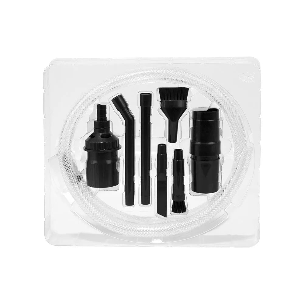 Eight-piece vacuum cleaner accessory set with small suction heads and brushes for detailed cleaning.