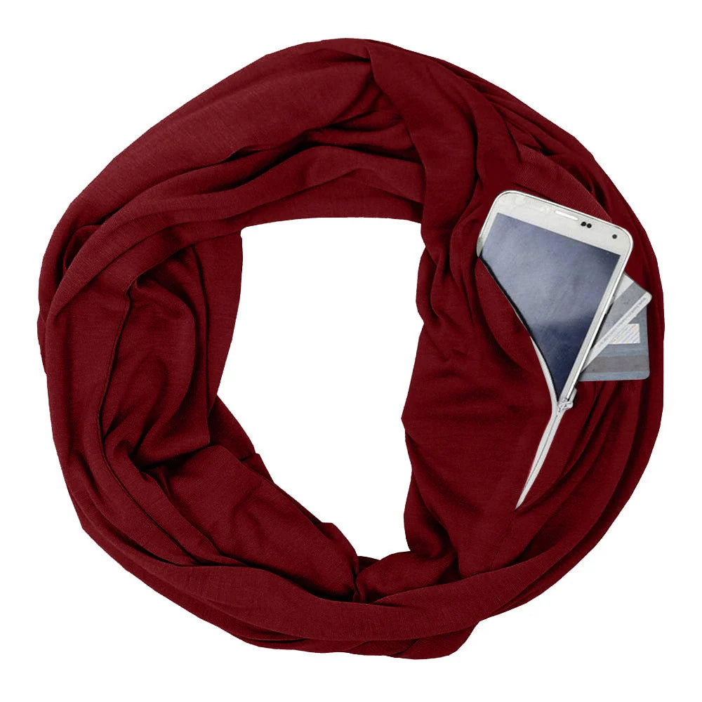 Pocket scarf with zipper pocket in various colours for winter warmth and storage