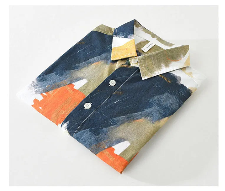 Women's loose cotton cardigan top with printed colour design and long sleeves