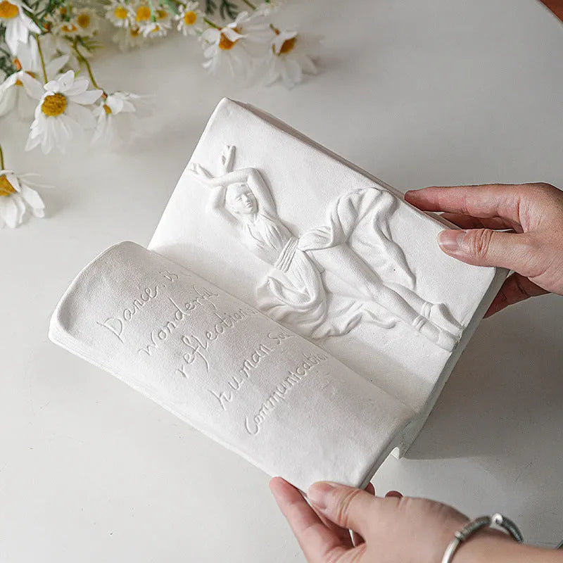 Ceramic book stand in a modern simplicity style, showing one of four available decorative glazed designs.