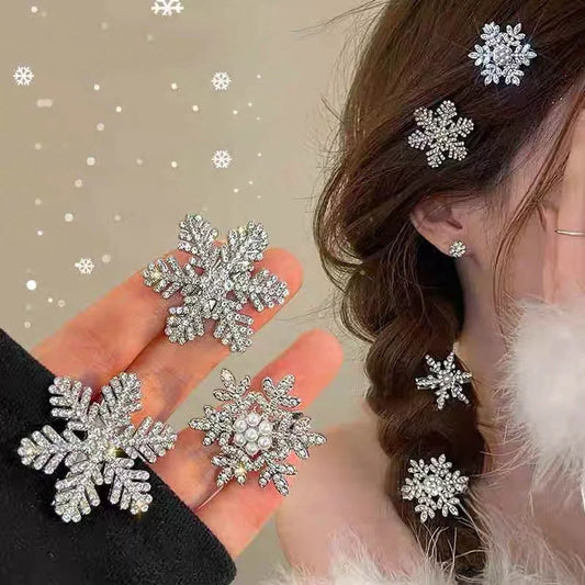 Crystal snowflake pearl hair clip with antlers or branches design for winter fashion