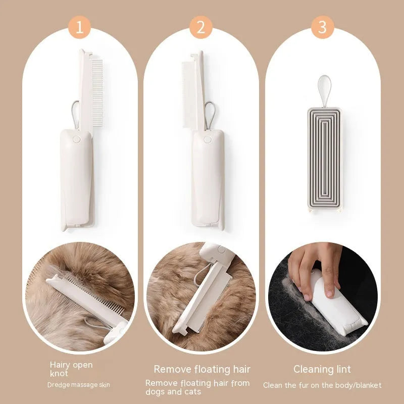 Pink and white ABS plastic pet grooming brush with hair removal and massage functions for dogs and cats