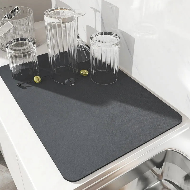 Square technical cloth drain mat with anti-slip rubber backing for kitchen and bar use