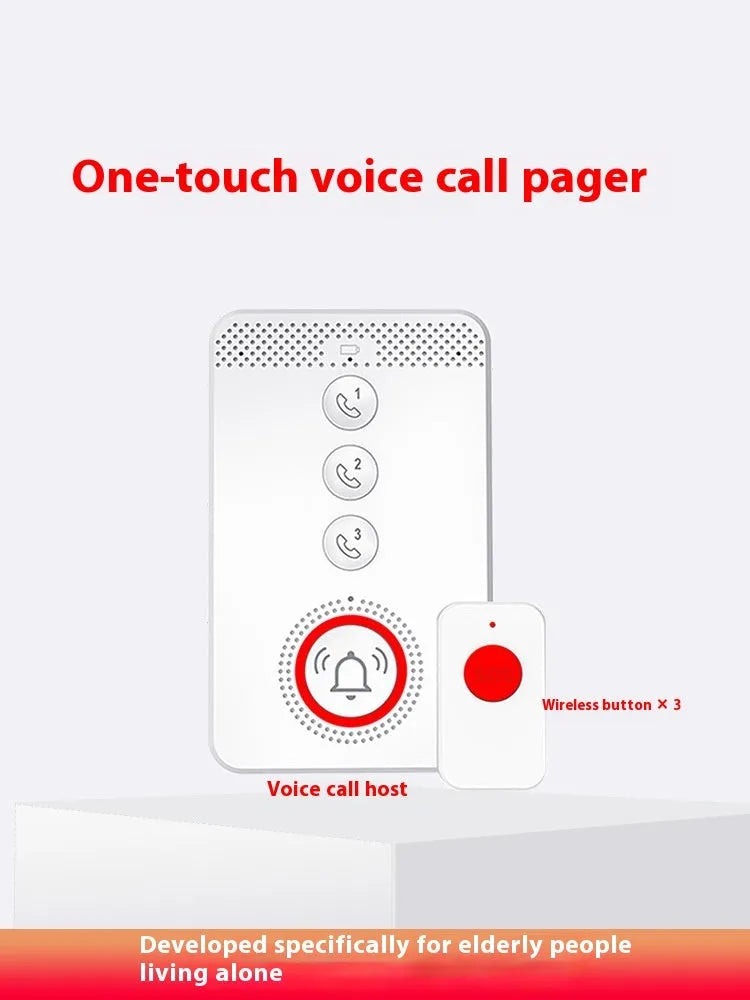 White emergency alert device with buzzer unit and three wireless emergency buttons for elderly care