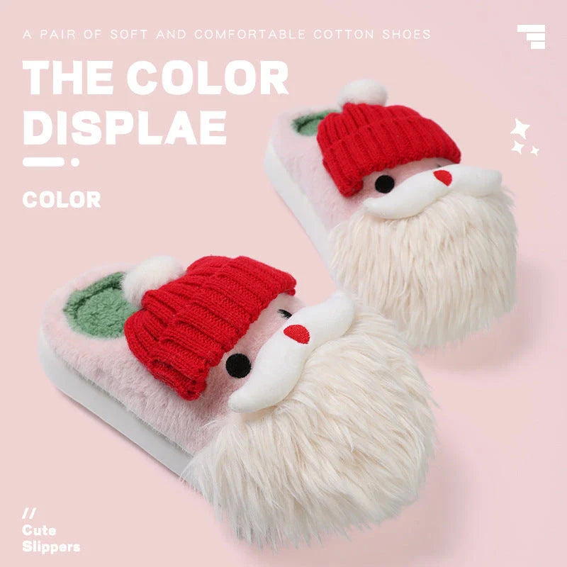 Cozy Christmas Santa Claus Slippers for Women - Soft Plush Material, Non-Slip Soles, and Festive Holiday Design