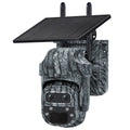 4G solar camouflage camera with 6MP HD night vision and IP66 waterproof housing mounted outdoors