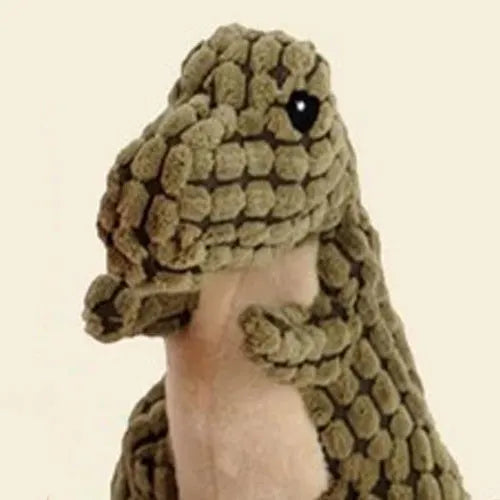 Grey green or orange dog chew toy with sound feature measuring 35cm long