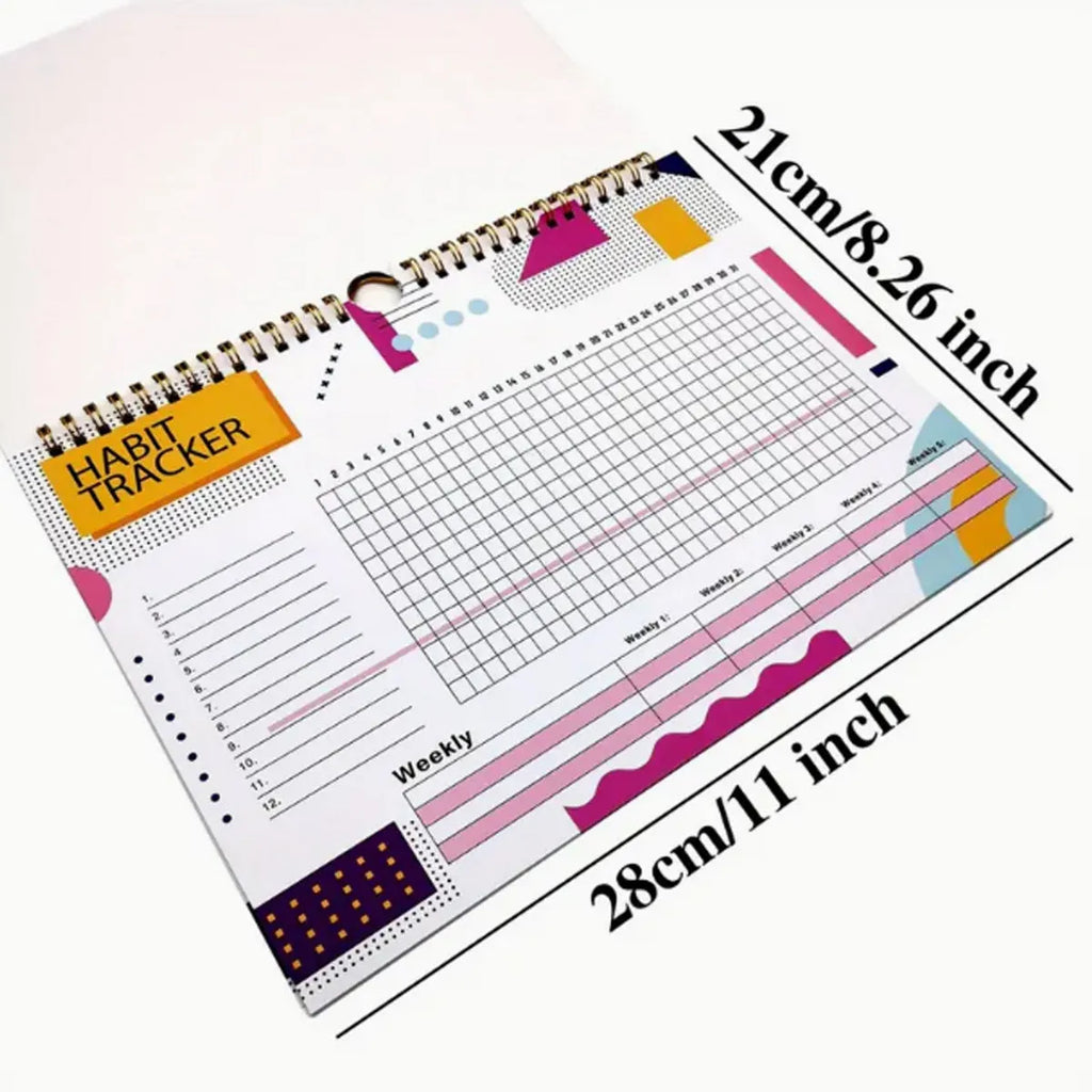 No Date Habit Tracking Planner book in A4 size with 12 pages for schedule recording.