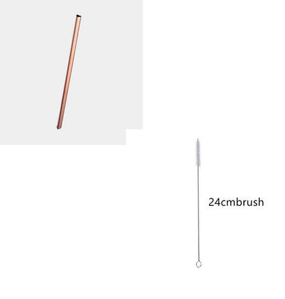 Reusable heart-shaped stainless steel straws in various colours with cleaning brush