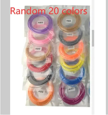 3D printing pen filament set with 20 colours of ABS and PLA strip in neutral self-sealing bag