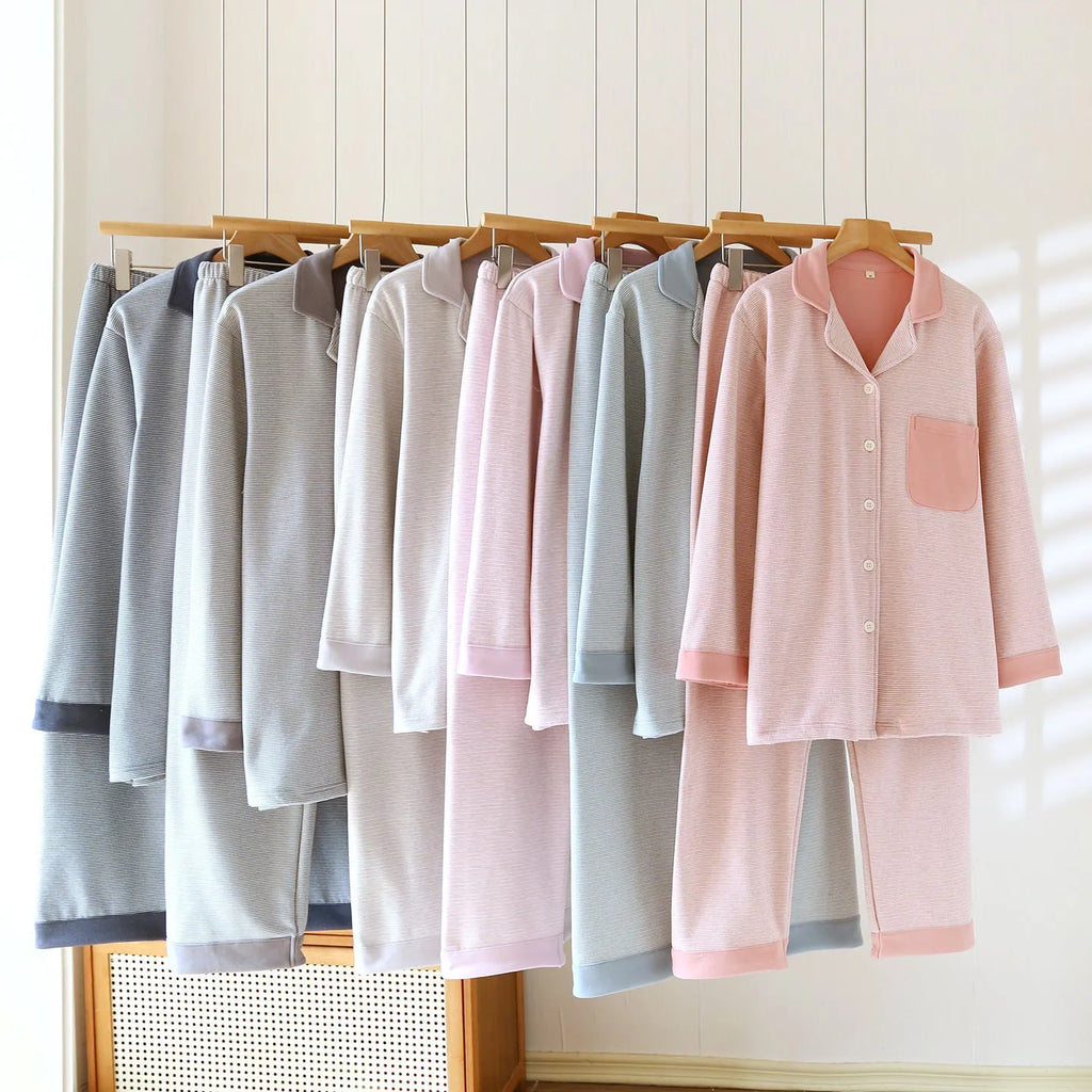 Simple casual loose long-sleeve pants homewear set in spandex for women, available in multiple colours and sizes