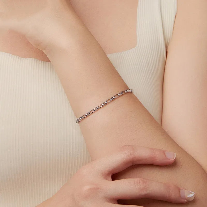 S925 sterling silver minimalist round box chain bracelet for women, electroplated finish, BSB231 colour, on neutral background