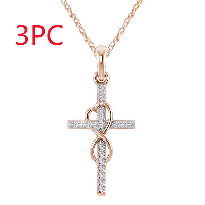 Alloy diamond eight-character cross necklace in gold, silver, and rose gold with adjustable length
