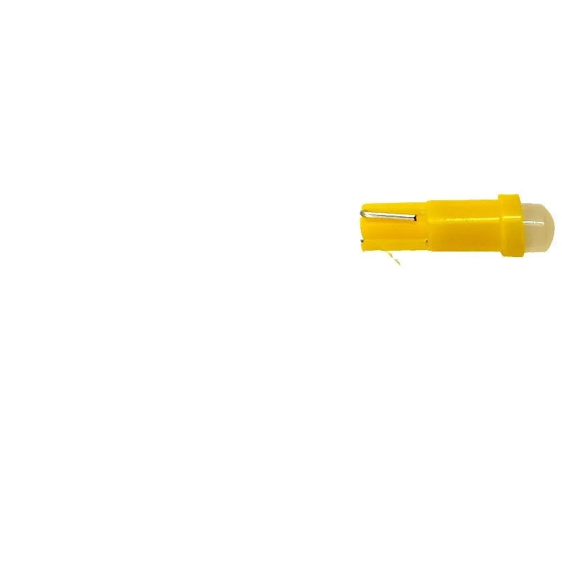 T5 wedge base LED car instrument bulb with plastic housing showing colour options.