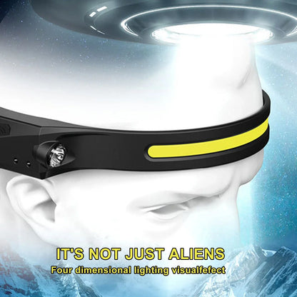 COB LED Induction Riding Headlamp Flashlight with USB rechargeable and waterproof features for outdoor activities