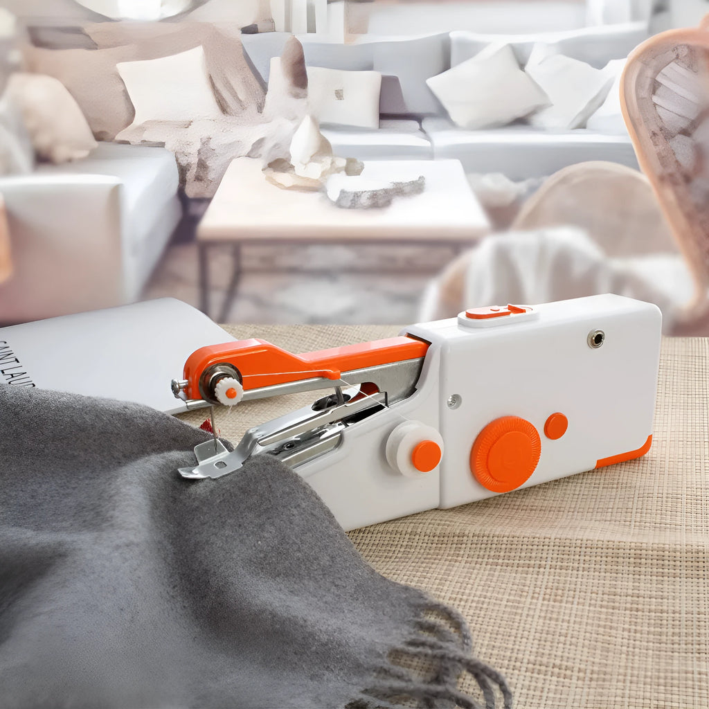 Portable handheld mini electric sewing machine in black with ABS alloy body, 20x7x3cm, single-stitch for home fabrics