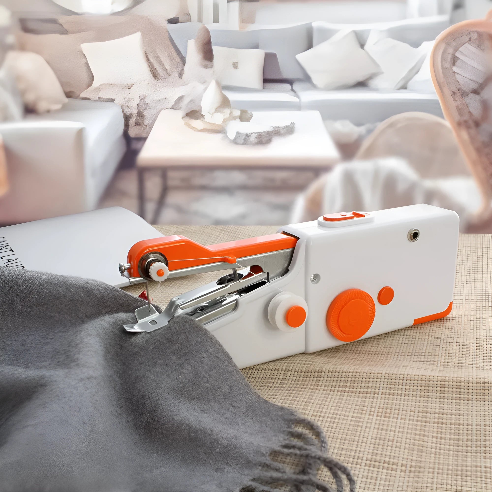 Portable handheld mini electric sewing machine in black with ABS alloy body, 20x7x3cm, single-stitch for home fabrics