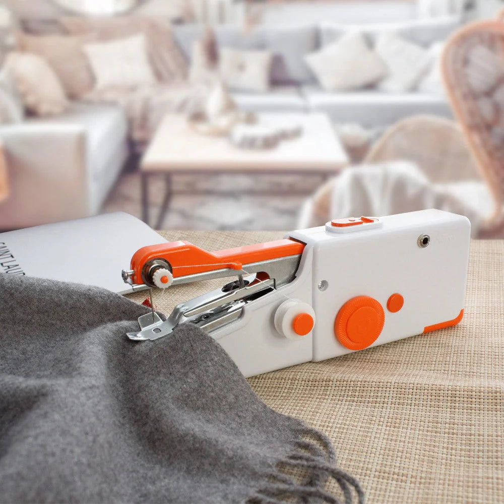 Portable mini hand sewing machine in various colours for quick fabric repairs