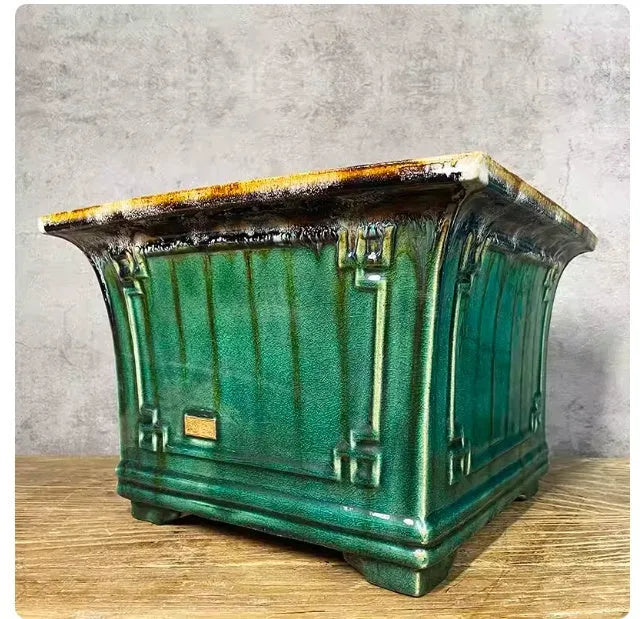 Ceramic square mouth flower pot with classical glaze finish in large size 36 for phalaenopsis