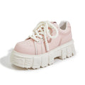 Women's beige leather casual shoes with muffin bottom design for height increase