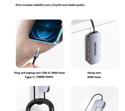 11-in-1 Type-C expansion dock with 20cm cable and Gigabit network port showing aluminium construction