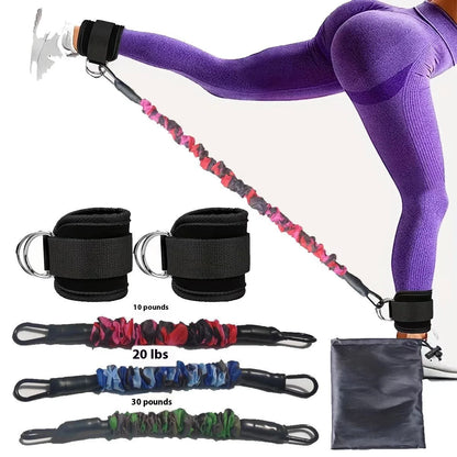 Ankle strap resistance bands in various colours for hip and leg strength training