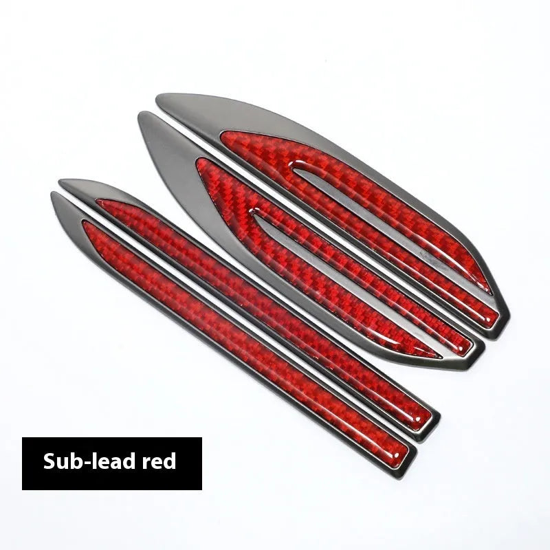 Car personality carbon fiber metal leaf side sticker set in matte lead silver finish with two size pairs