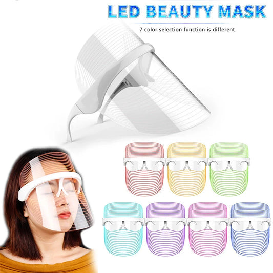 7 Colour LED Mask for skin rejuvenation with red, blue, and yellow light therapy options
