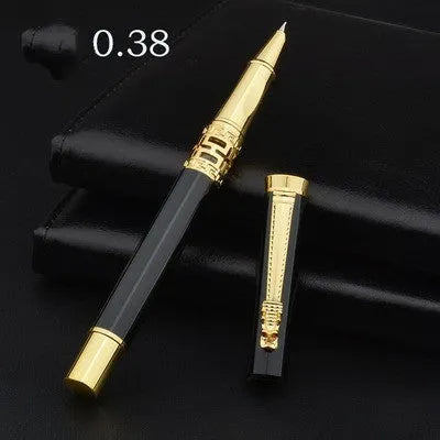Student calligraphy pen set with iridium nib and non-carbon ink in gift box, black blue gold colours, metal holder