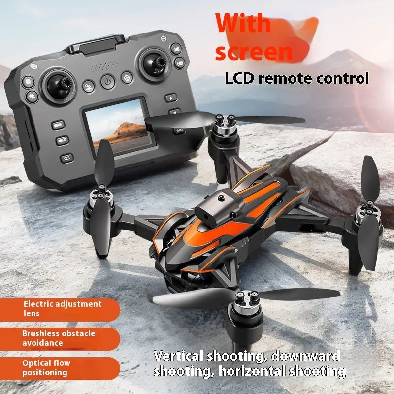 K12MAX brushless folding UAV drone in orange with screen remote control and obstacle avoidance sensors