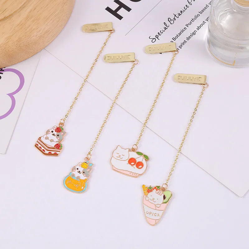 Creative cat design metal bookmark measuring 3.8cm by 18.3cm with four colour variations