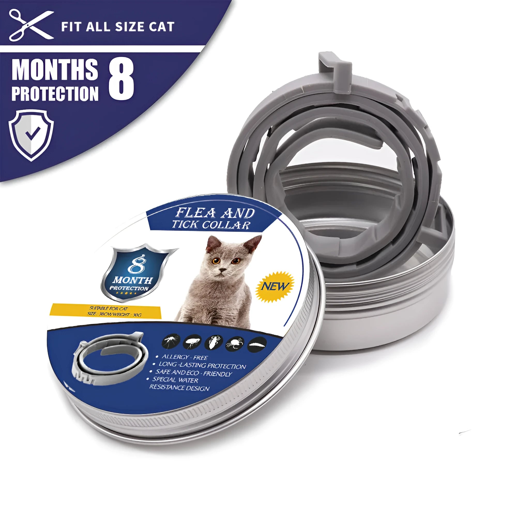 Pet anti-mosquito collar for cats and dogs – adjustable, waterproof, natural plant extract insect repellent