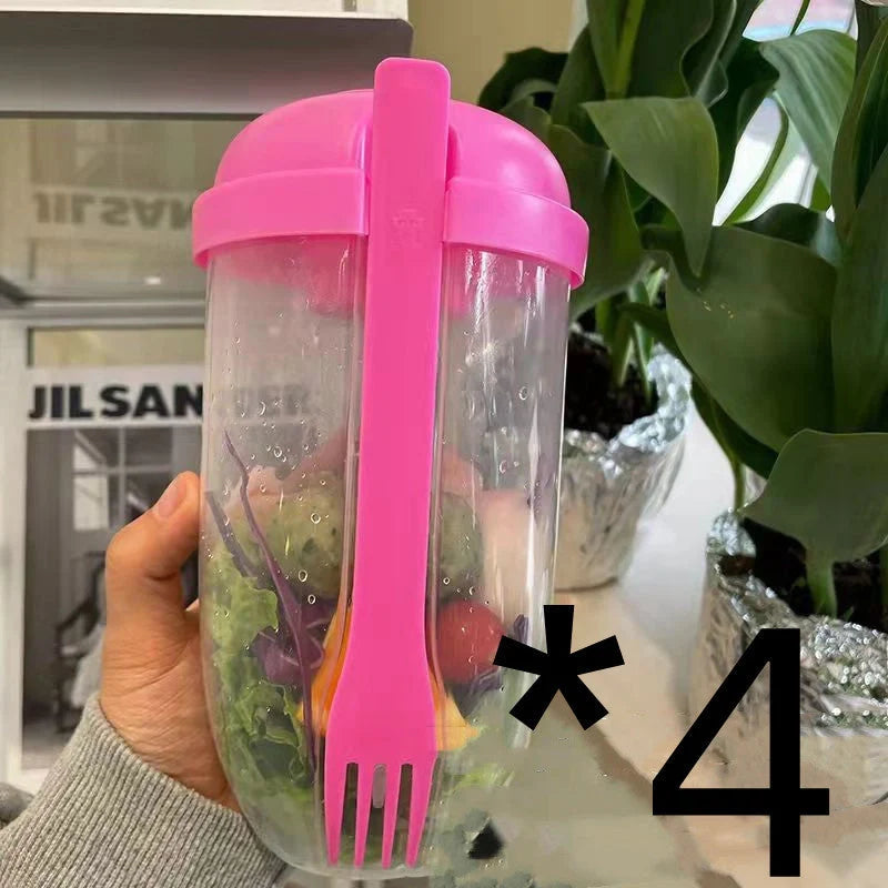 Modern minimalist salad cup with fork and cover in four colours, 1000ml capacity