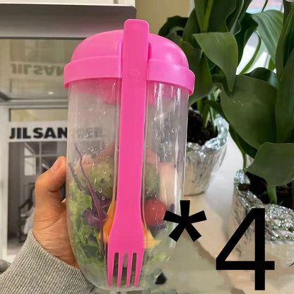 Modern minimalist salad cup with fork and cover in four colours, 1000ml capacity