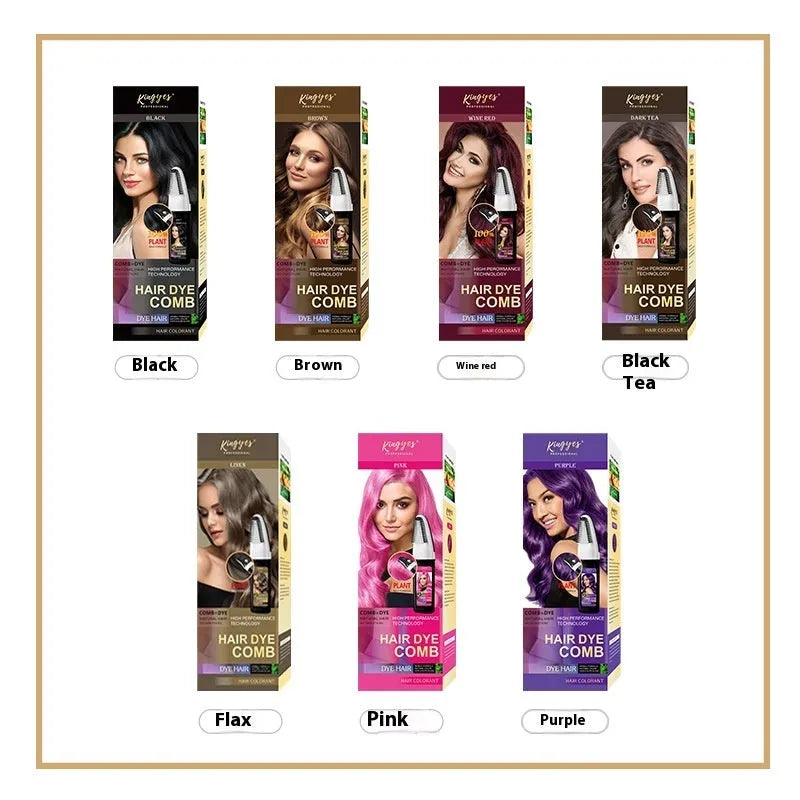 Hair dye comb kit with three 200ml bottles in brown, dark brown and wine red colours