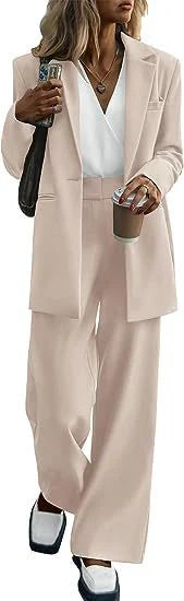Women's casual solid colour coat trousers suit in polyester, available in multiple colours and sizes