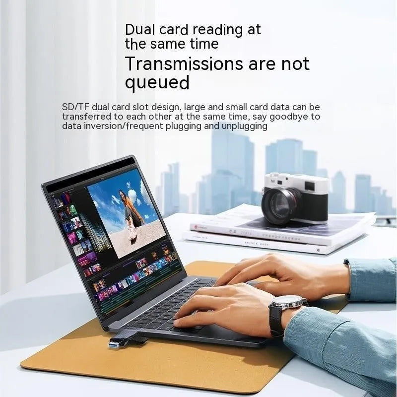 Multi-function card reader with SD TF Type-C conversion USB3.0 aluminium alloy housing for computer use