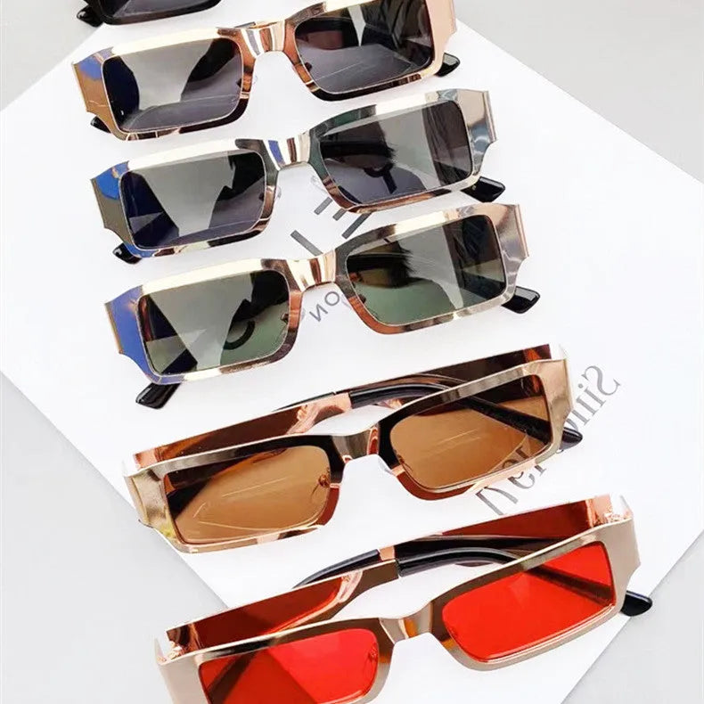 Men's metal square frame glasses with PC lens UV400 protection black frame gray film