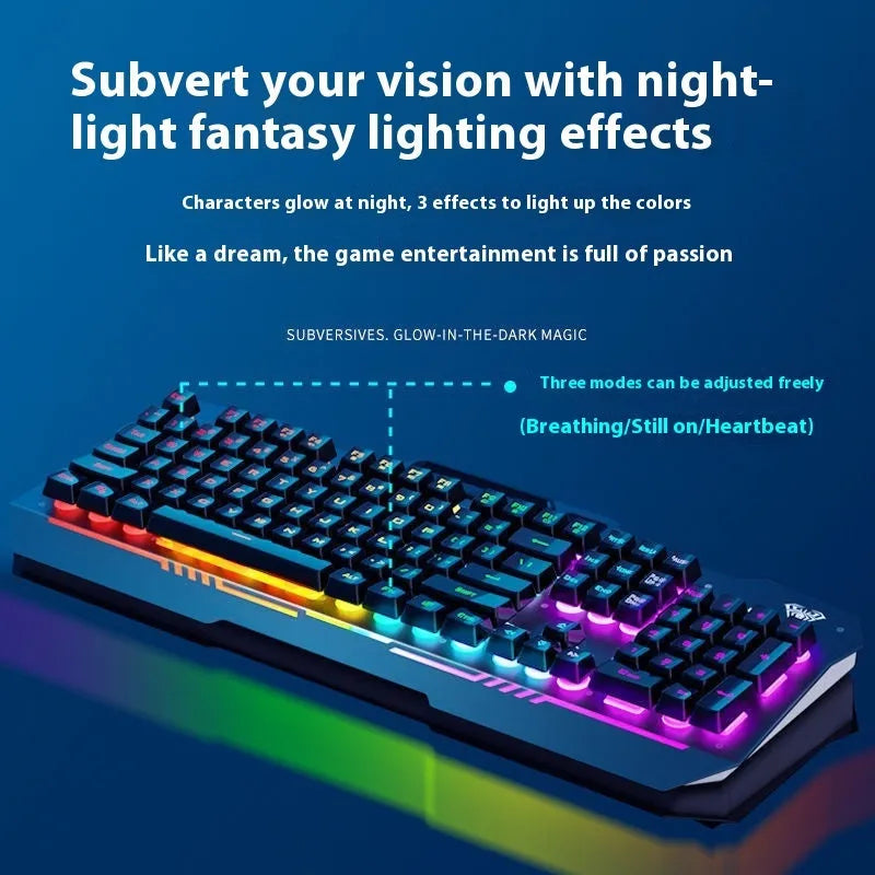 Mechanical feeling wired keyboard and mouse bundle with backlighting in black and white colour options