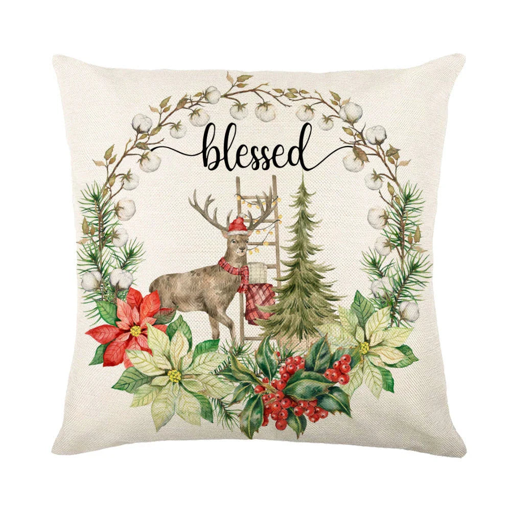 Cozy Christmas pillow covers with whimsical snowflake designs in various colors to decorate your home for the holidays.