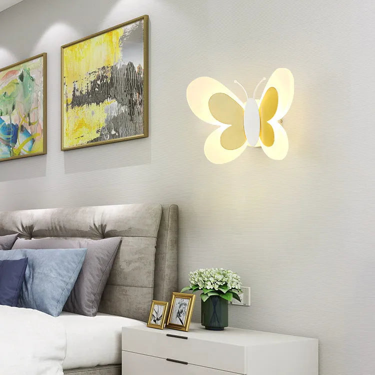 Creative cartoon butterfly acrylic wall lamp for children's bedroom in white and pink colour