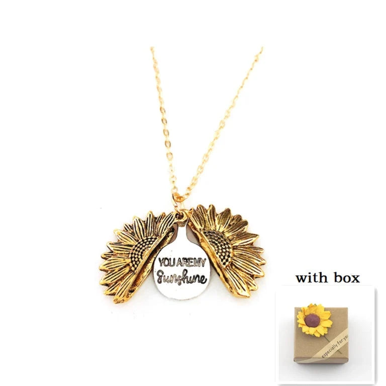 Sunflower Double Lettering Necklace in ancient gold, silver, and rose gold with adjustable chain