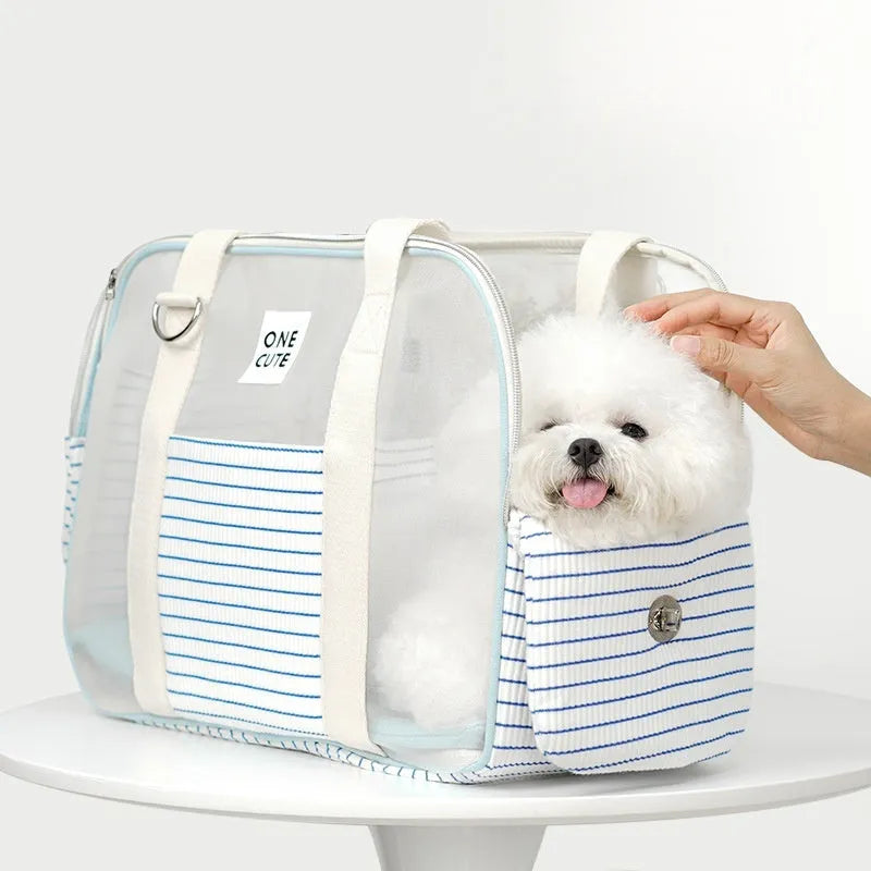 Blue white striped cloth pet diaper bag shoulder bag for small pets