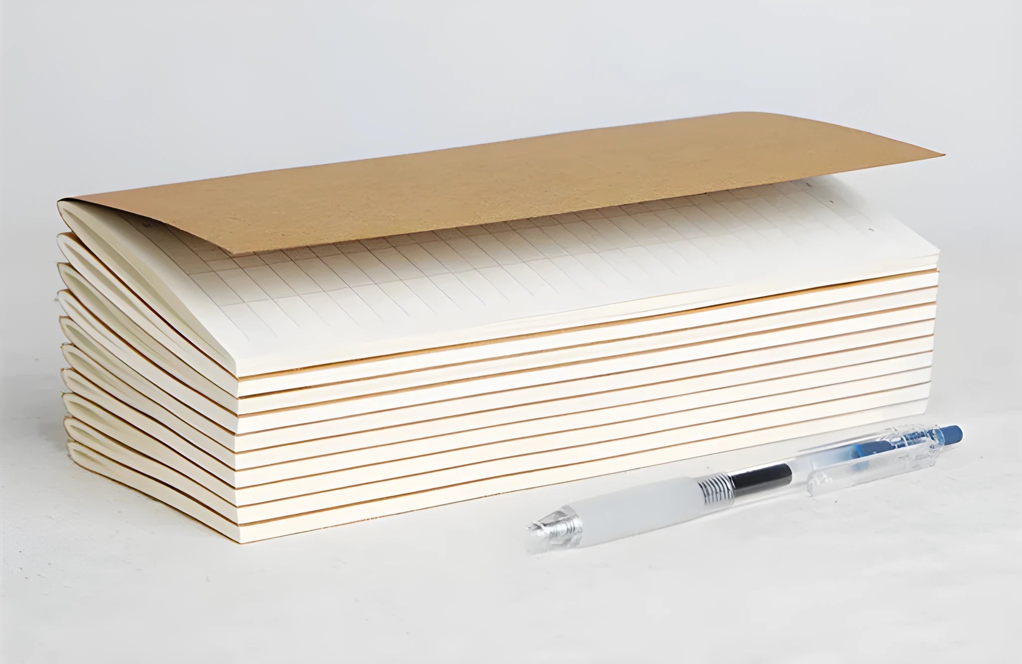 Travel cowhide diary refill inner core showing 11x21cm size and saddle stitch binding