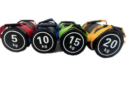 Flat white PVC fitness training sandbag for weight lifting and gym workouts.