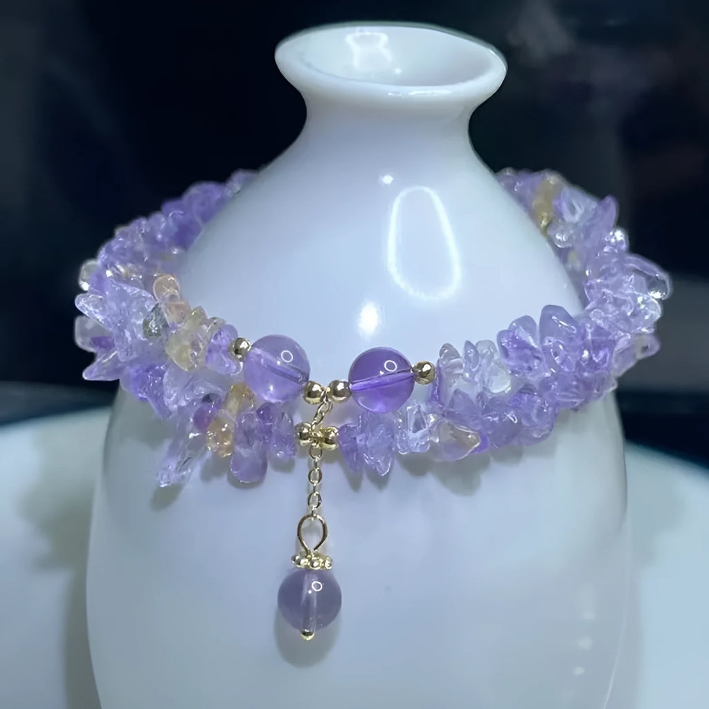 Double row natural ametrine crystal bracelet in D178 colour showing purple and yellow stone zones