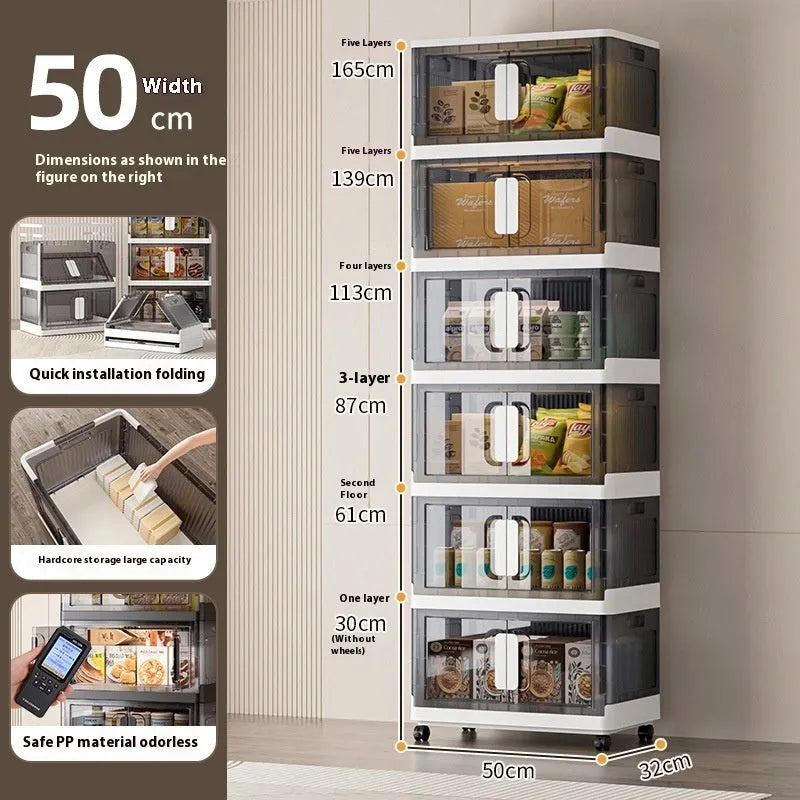 Foldable wheeled storage locker with adjustable layers in grey or white household organiser