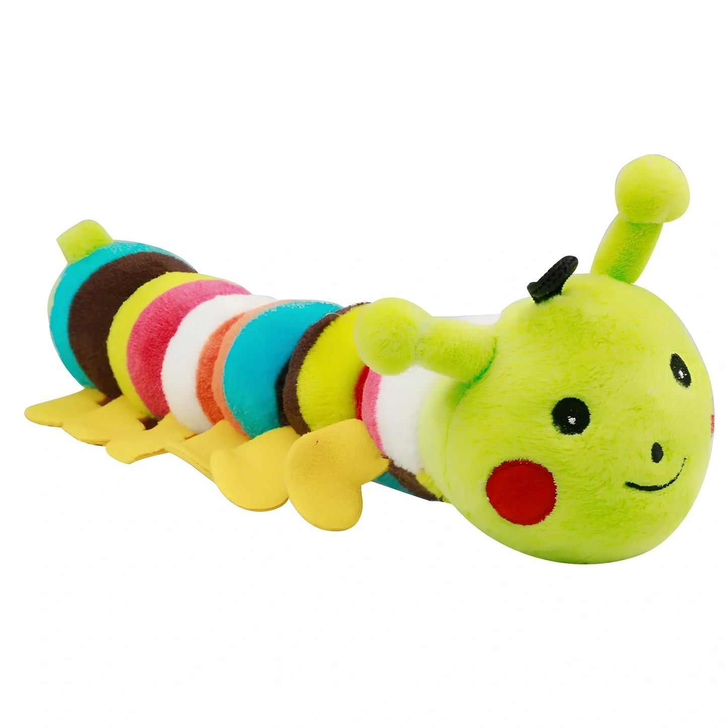 28cm green caterpillar sound toy with molar plush texture for dogs and cats, noil cloth exterior